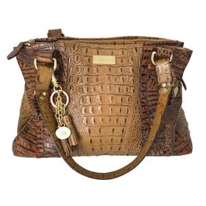 Brahmin Tan Brown Alligator Shelby Divided Satchel Shoulder Handbag with COA